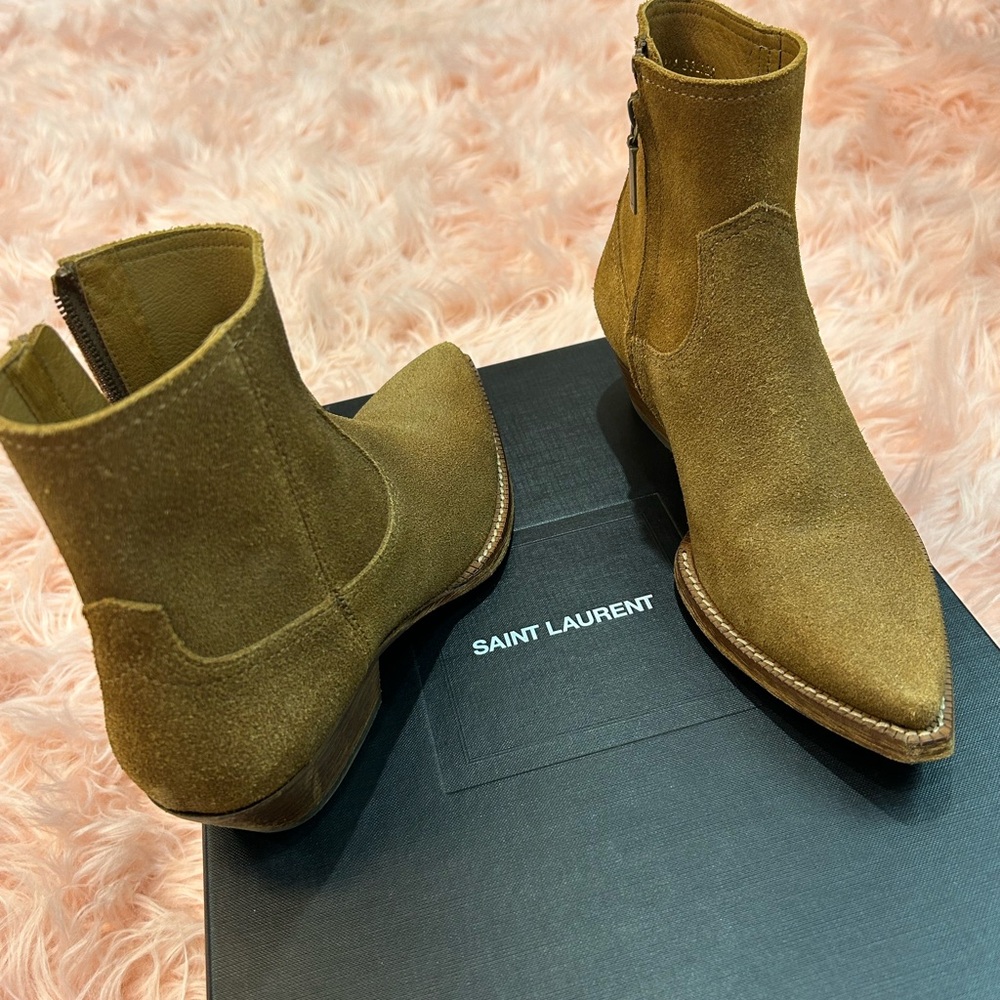 Saint Laurent Tan Ankle Boots Sleek Suede Design
